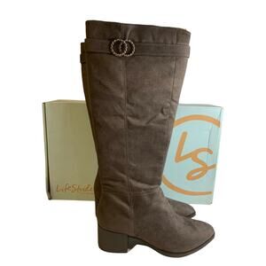 Size 10M LifeStride Soft System New Womens Gray Faux Suede Boots Daring Knee